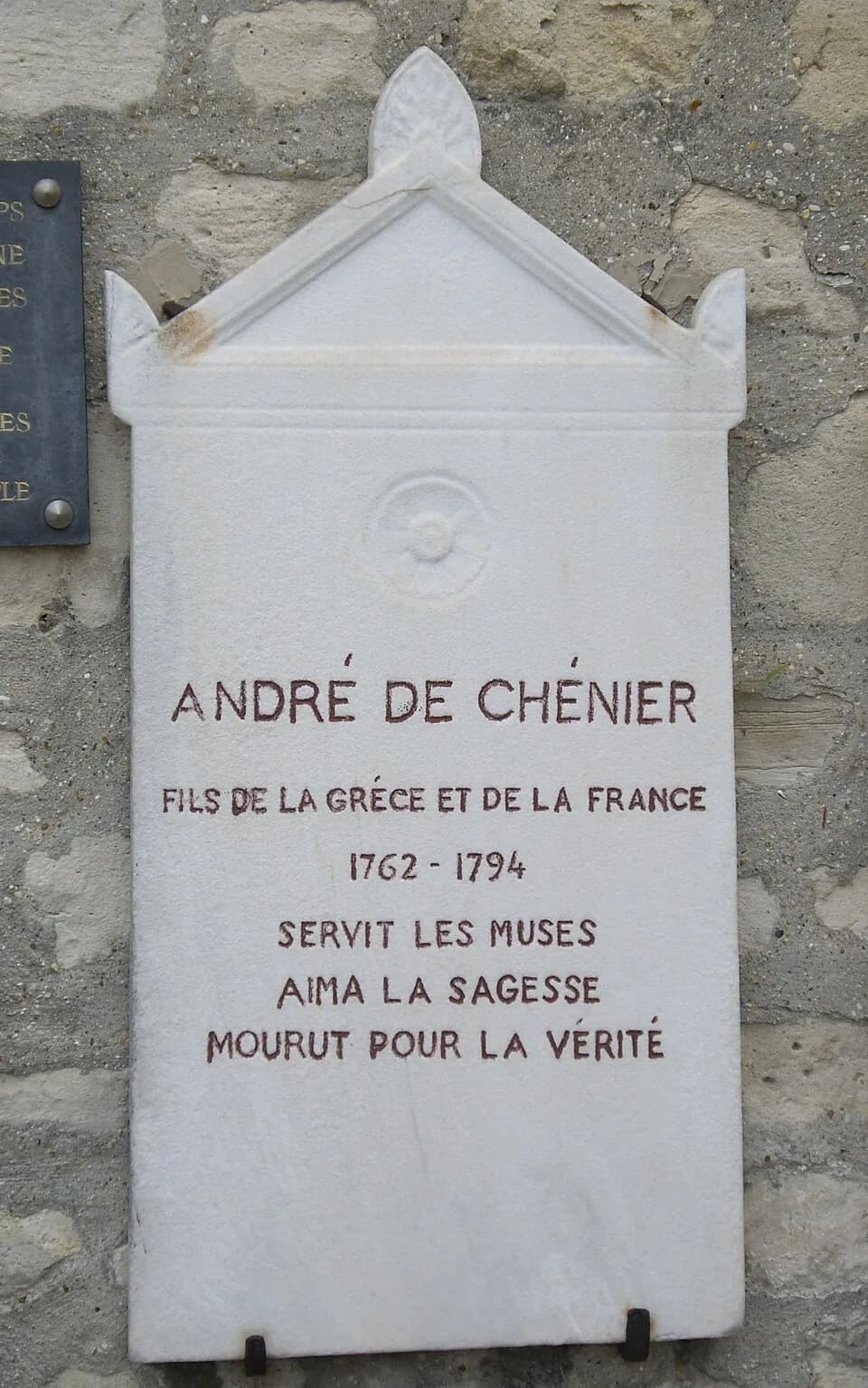 André Chénier - Plaque at the Picpus Cemetery in Paris in memory of the poet André Chénier, guillotined on 17 July 1794.