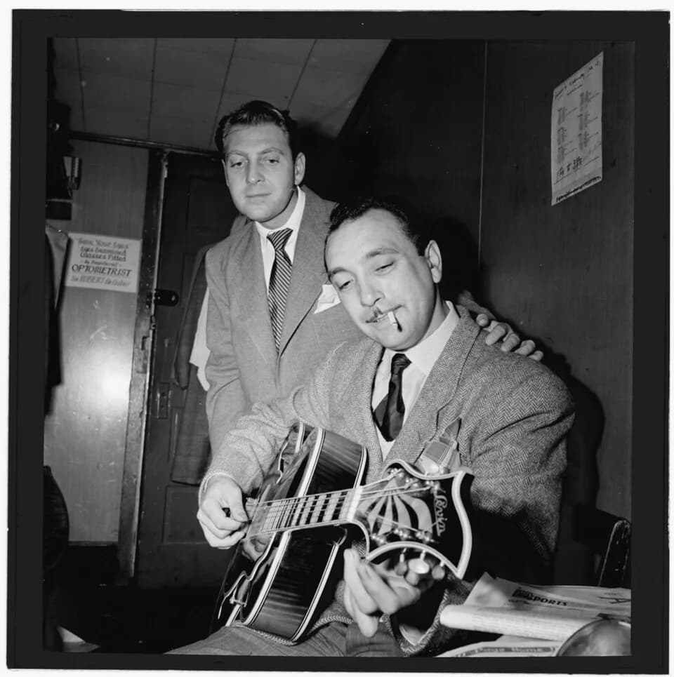 Django Reinhardt - Django Reinhardt and David Rose, Aquarium, New York, N.Y., ca. November 1946 (Photograph by William P. Gottlieb)