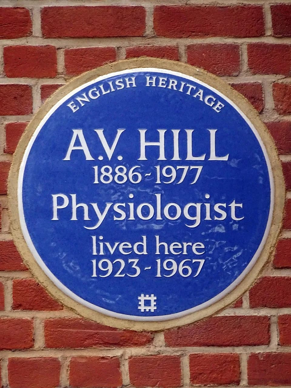 Archibald Hill - Blue plaque erected in 2015 by English Heritage at 16 Bishopswood Road, Highgate, London N6 4NY, London Borough of Haringey