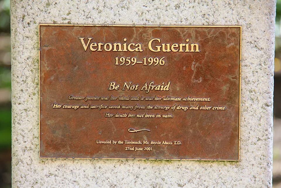 Veronica Guerin - Plaque on the Veronica Guerin Memorial in the Dubhlinn Gardens in Dublin, Ireland.