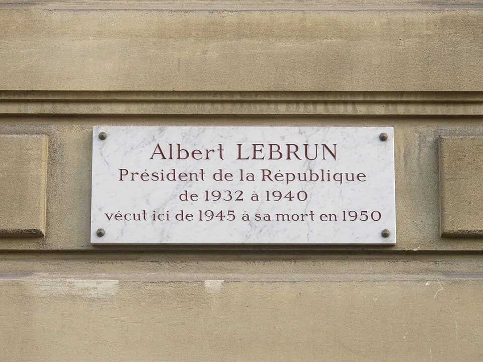 Albert François Lebrun - Plaque en hommage à Albert Lebrun, n°19 boulevard de Beauséjour (Paris, 16e).