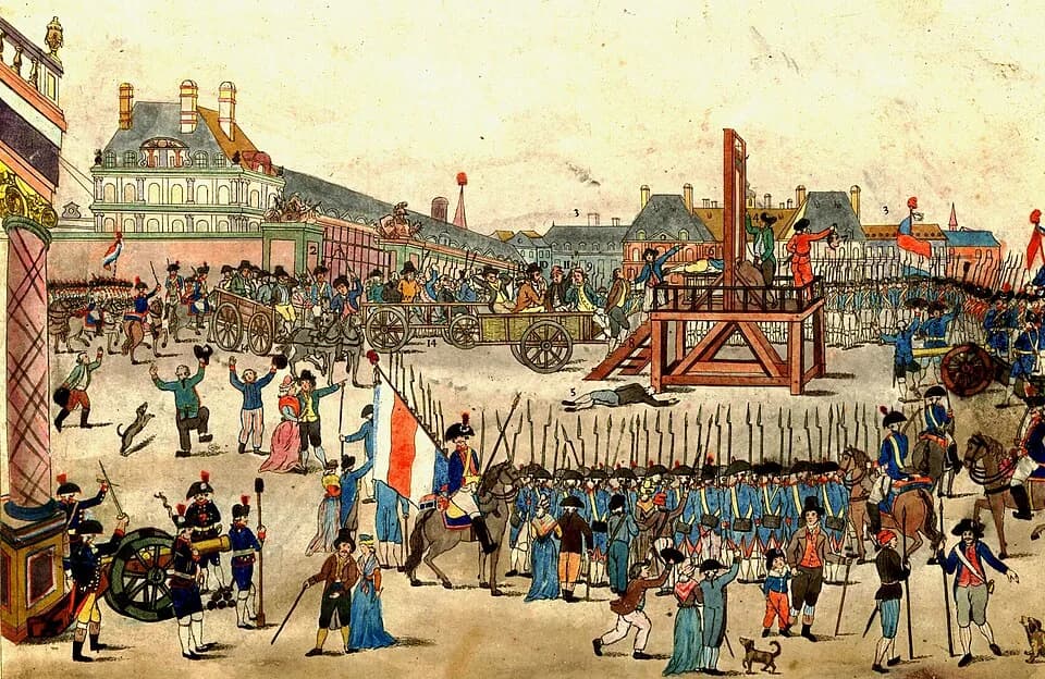 Louis Antoine de Saint-Just - The execution of Robespierre and his supporters on 28 July 1794. Note: the beheaded man (6) is not Robespierre, but Couthon: Maximilien Robespierre (10) is shown sitting 