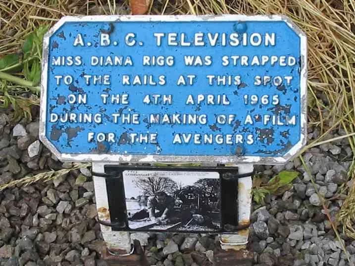 Diana Rigg - Cast marker plate that was presented by ABC television in 1965 to mark the location of where Miss Diana Rigg was tied to the track at the Stapleford Miniature Railway Leics during filming