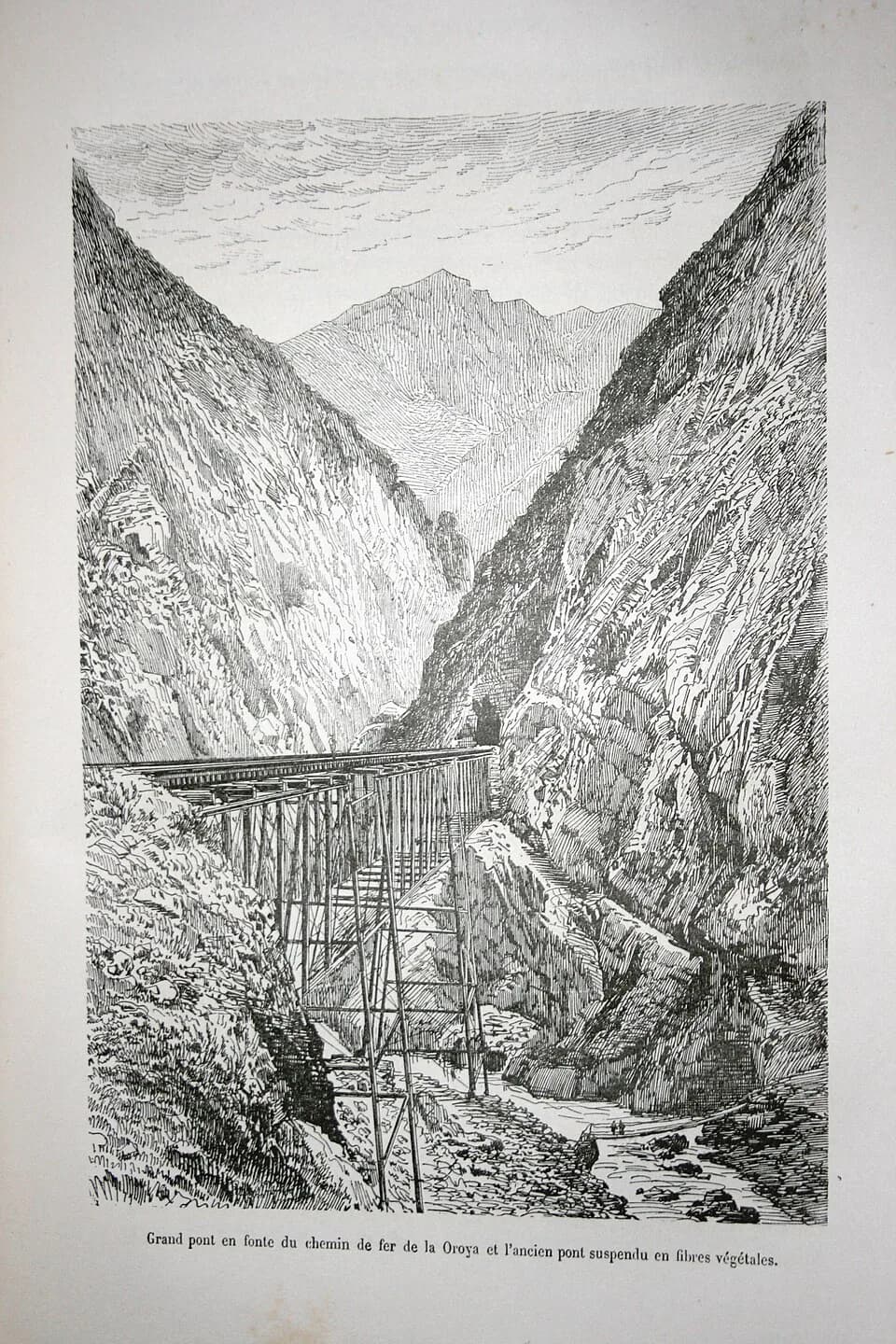 Hergé Hergé - Grand pont en fonte du chemin de fer de la Oroya, et ancien pont suspendu en fibres végétales