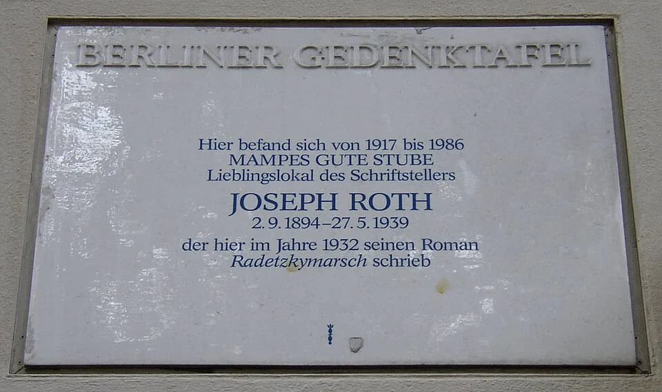 Joseph Roth - Berlin memorial plaque for Joseph Roth in Berlin-Charlottenburg, Germany