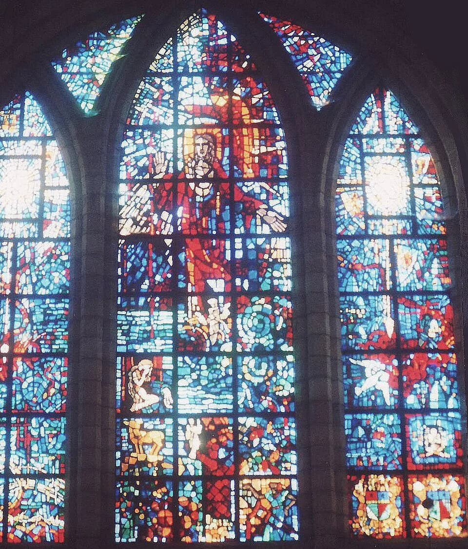 Louis Mountbatten, 1st Earl Mountbatten of Burma - "Christ in Triumph over Darkness and Evil", stained glass window by French artist Gabriel Loire in memory of Earl Mountbatten, at St. George's Cathed