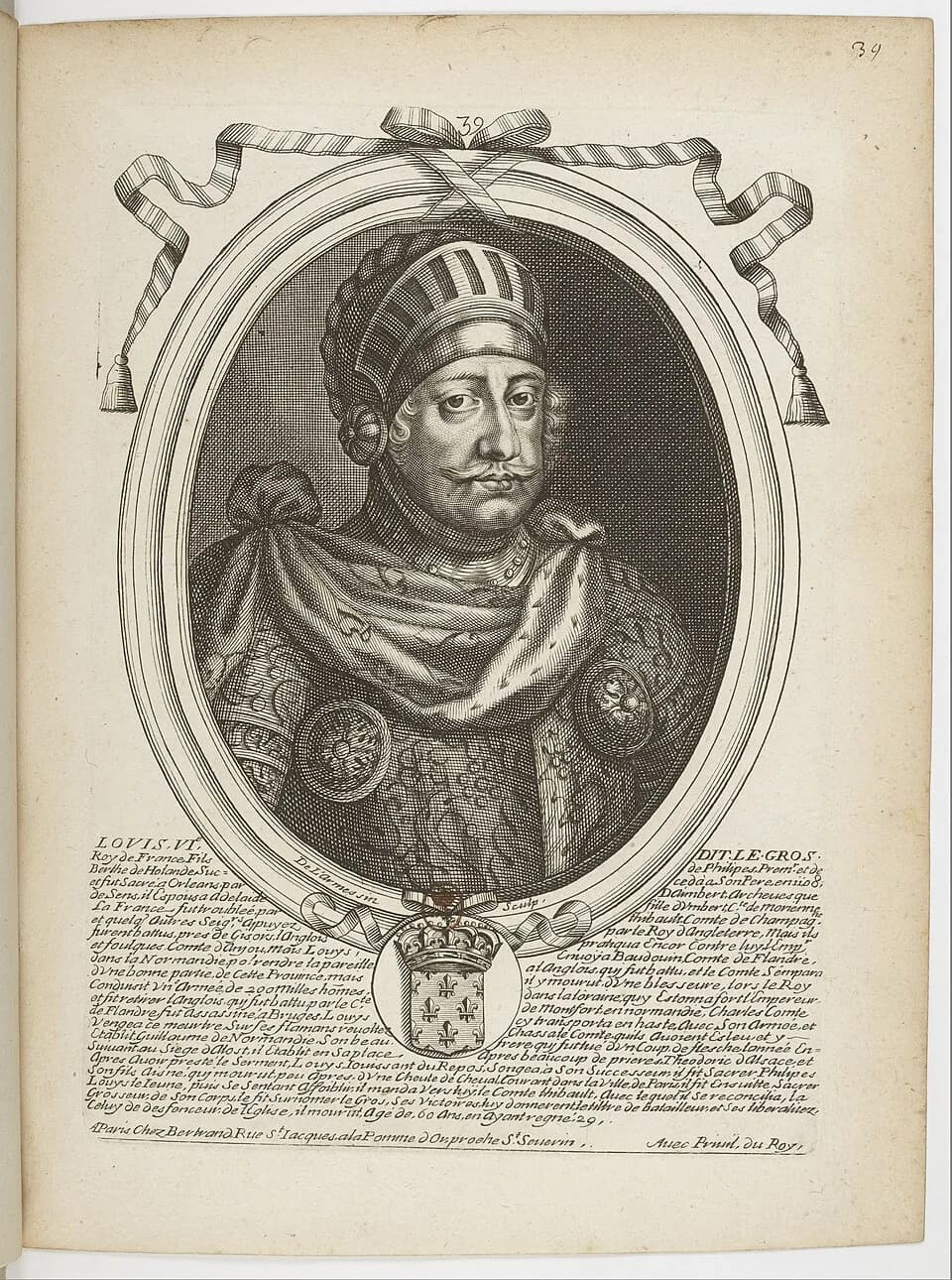 Louis VI of France - Les augustes représentations de tous les rois de France, depuis Pharamond jusqu'à Louis XIV,... avec un abrégé historique sous chacun, contenant leurs naissances, inclinations et 