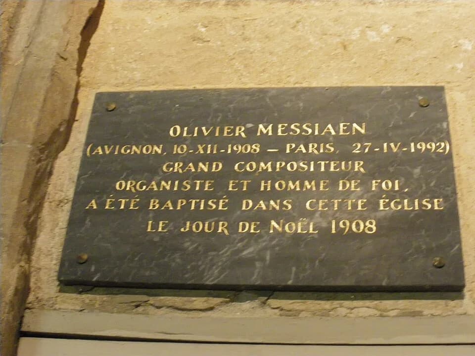 Olivier Messiaen - Plaque en hommage au compositeur Olivier Messian, baptisé à l'église Saint Didier, à Avignon le 25 décembre 1908