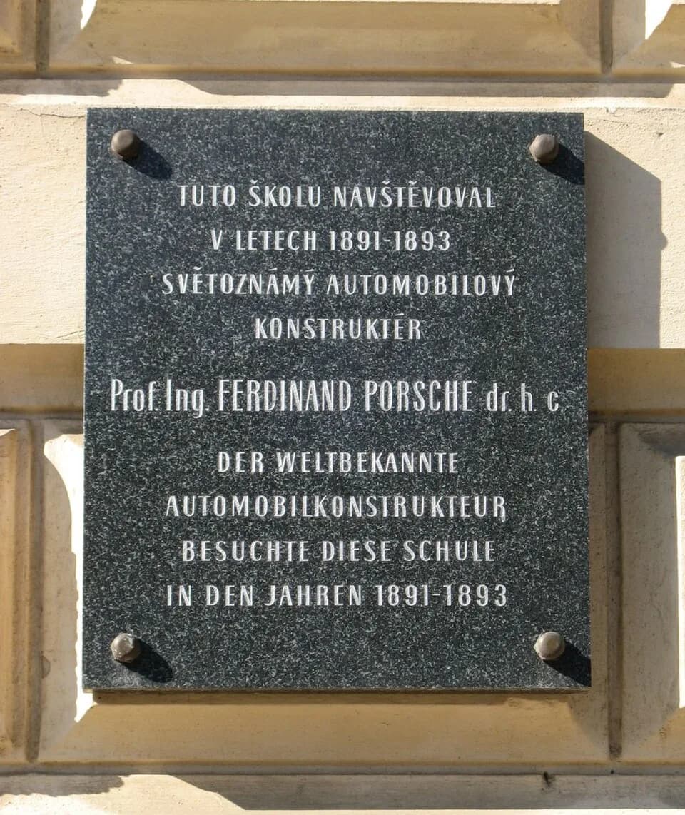 Ferdinand Porsche - Memorial plaque to Ferdinand Porsche on SPŠSE Liberec,