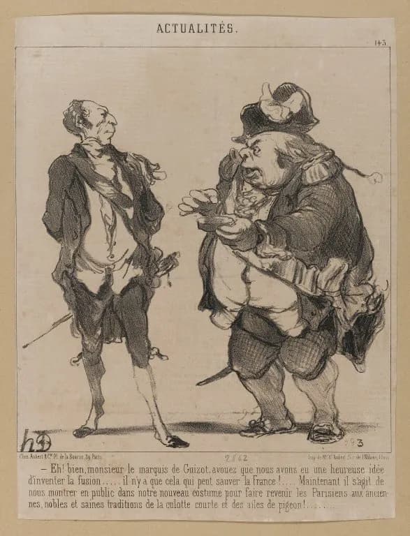 François Guizot - Part of the series Actualités, no. 143 .  
Published in Le Charivari, 13 June 1851.

Depicted people:  François Guizot and Pierre-Antoine Berryer