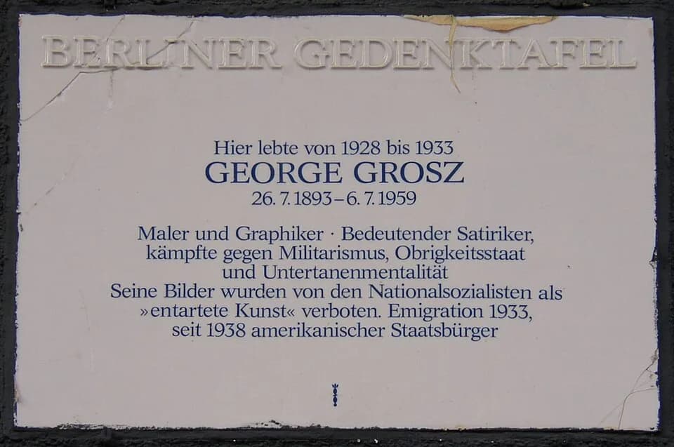 George Grosz - Berlin memorial plaque for George Grosz in Berlin-Wilmersdorf, Germany