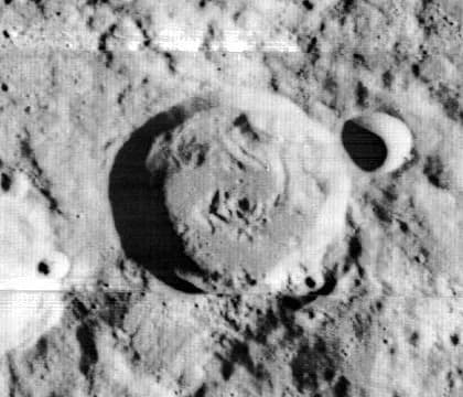 Arne Tiselius - Oblique view of Tiselius, on the far side of the moon. North at top.