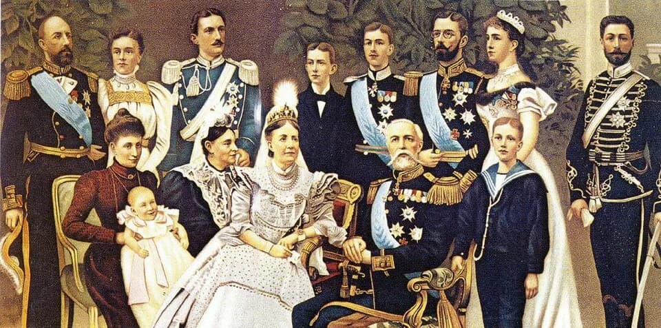 Oscar II of Sweden - King Oscar II of Sweden (1829-1907) and family, from left: Prince Oscar and Princess Ebba Bernadotte, Princess Ingeborg with daughter Margaretha, Prince Carl, Princess Teresia, Qu