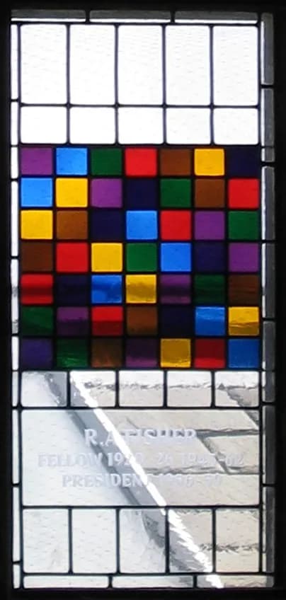 Ronald Fisher - Stained glass window in the dining hall of Gonville and Caius College, in Cambridge (UK), commemorating Ronald A. Fisher, geneticist and statistician, who was a fellow and president of