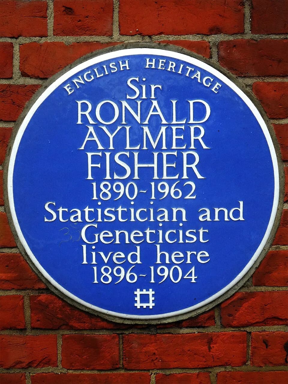 Ronald Fisher - Blue plaque erected in 2002 by English Heritage at Inverforth House, North End Way, Hampstead, London NW3 7EU, London Borough of Camden