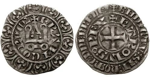 Charles IV of France - France. Cherles IV de France. 1322-1328. 

AR Maille Blanche (or 1/2 gros) (21mm, 1.74 g). Second issue, 1324.
+BNDICTV, etc, +KAROLVS • REX, cross
+FRANCORVM R (M R ligate), Ch