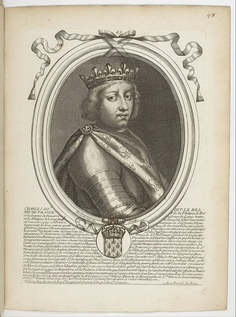 Charles IV of France - Les augustes représentations de tous les rois de France, depuis Pharamond jusqu'à Louis XIV,... avec un abrégé historique sous chacun, contenant leurs naissances, inclinations e