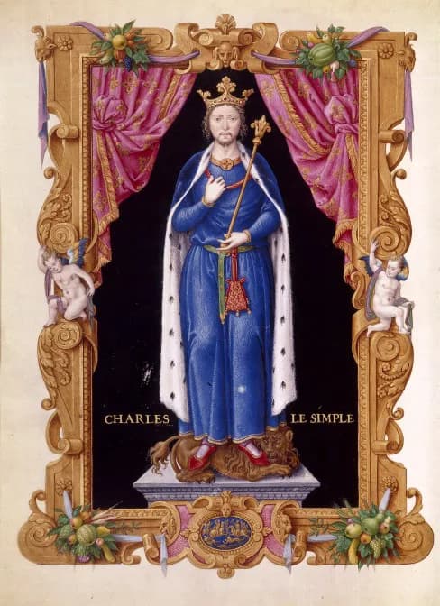 Charles the Simple - Charles III le simple selon Jean Du Tillet - Recueil des rois de France. Bibliothèque nationale de France. Peinture réalisée d'après la statue de l'église Saint-Fursy de Péronne.