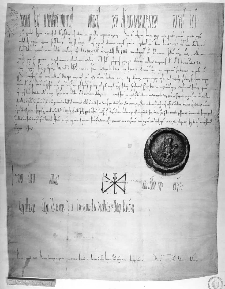 Henry II, Holy Roman Emperor - Urkunde Heinrichs II. (römisch-deutscher Kaiser) über die Schenkung des Ortes Berga (Bogenberg im Donaugau) an das Bistum Bamberg vom 10. Mai 1019.