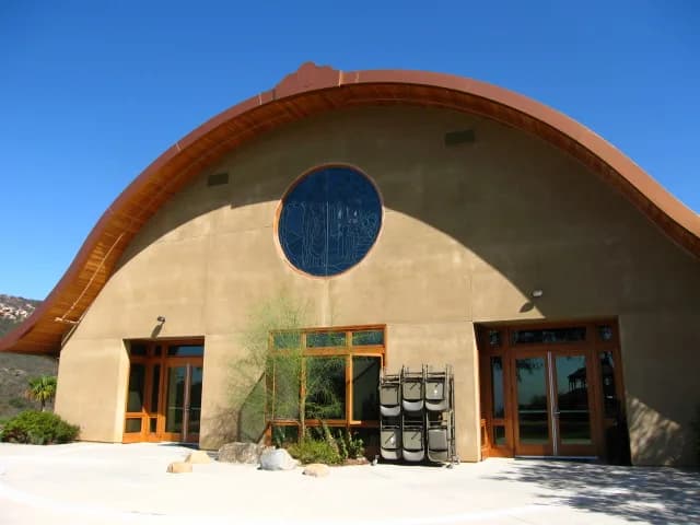 Thích Nhất Hạnh - Deer Park Monastery, Buddhist meditation hall facade, in Escondido, California.