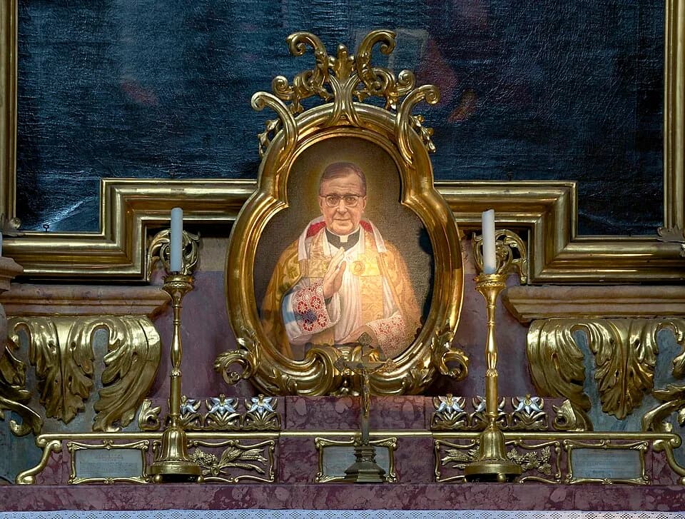 Josemaría Escrivá - Detail of an altar dedicated to Saint Josemaría Escrivá de Balaguer (1902-1975), founder of the Opus Dei, Peterskirche, Vienna, Austria.