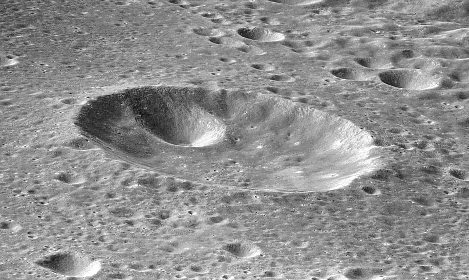 Hans Fischer - Oblique view of Fischer (within Mendeleev), on the far side of the moon.