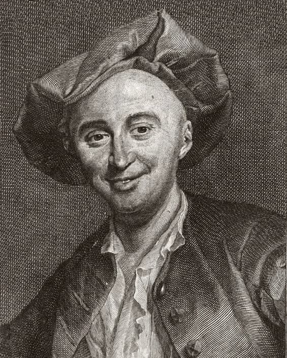 Julien Offray de La Mettrie - Portrait de Julien Offray de La Mettrie ; gravure datant probablement de 1921, réalisée d'après une autre gravure, de Georg Friedrich Schmidt, datant de la première moiti