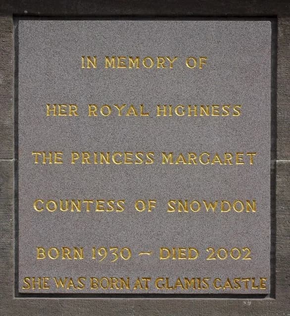 Princess Margaret, Countess of Snowdon - Princess Margaret Memorial, Glamis Castle Inscription on the memorial to Princess Margaret in the grounds of Glamis Castle, her birthplace.