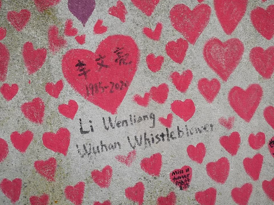 Li Wenliang - Detail on the National Covid Memorial Wall in the London Borough of Lambeth. This graffiti references the Chinese ophthalmologist Li Wenliang.