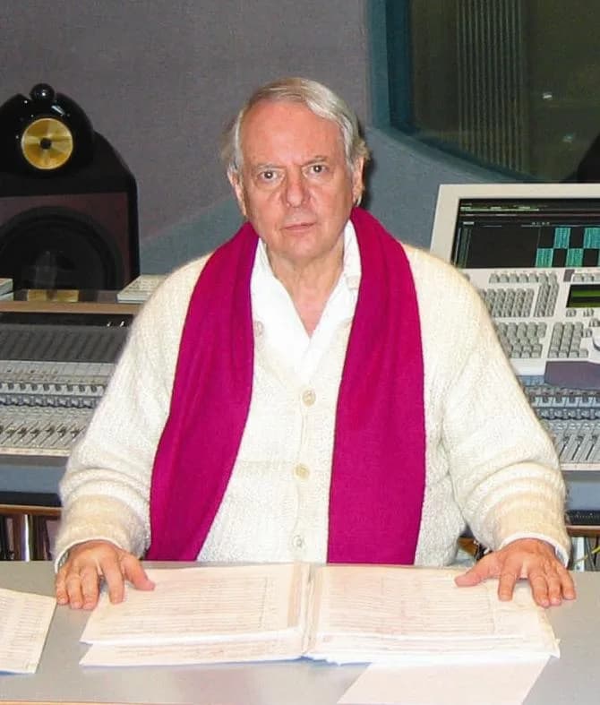 Karlheinz Stockhausen - Karlheinz Stockhausen in Sound Studio N, Cologne, on 7 March 2004 during the mix-down of Engel-Prozessionen (Angel Processions) from his opera Sonntag aus Licht.