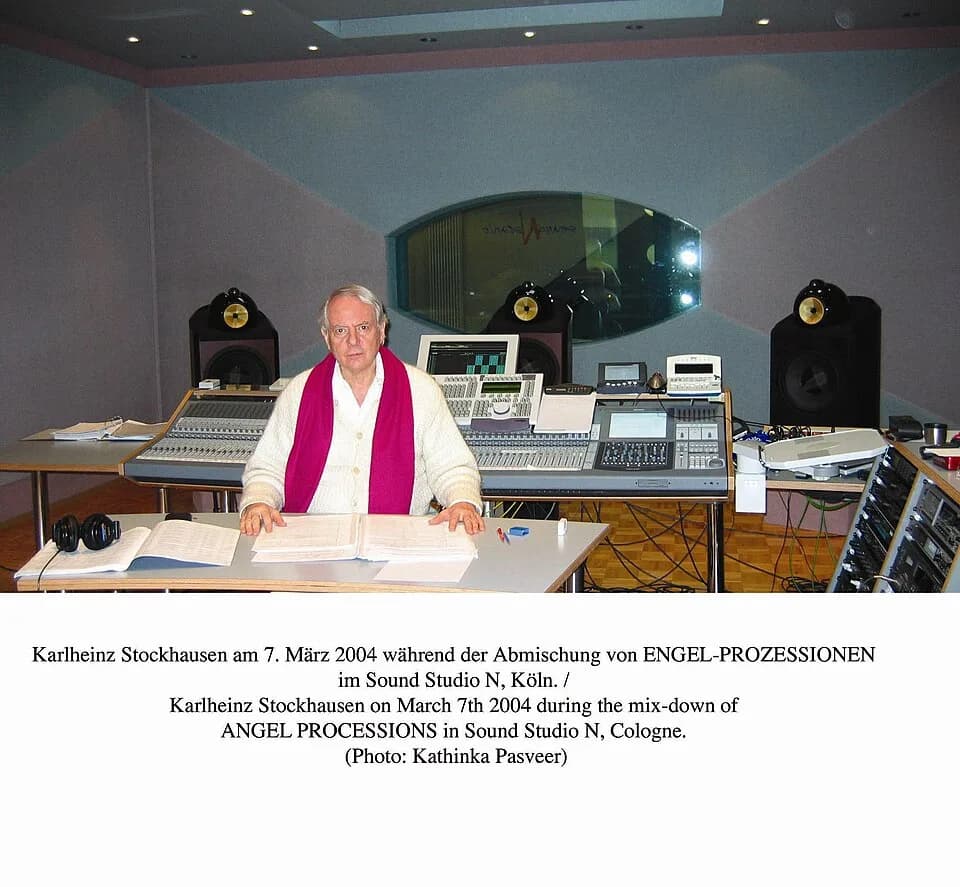 Karlheinz Stockhausen - Karlheinz Stockhausen on 7 March 2004 during the mix-down of Engel-Prozessionen (Angel Processions) from Sonntag aus Licht in Sound Studio N, Cologne. (Photo: Kathinka Pasveer)