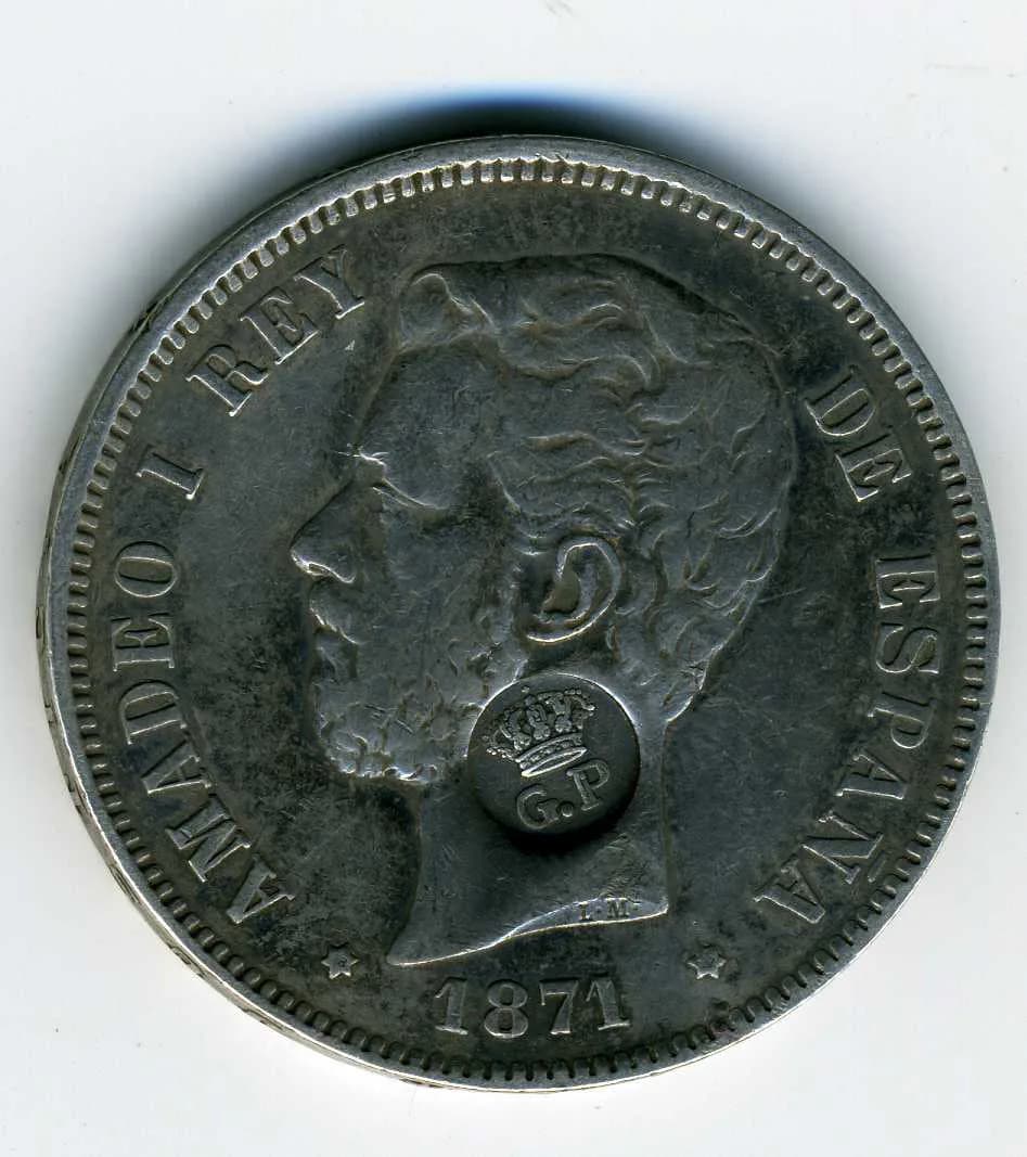 Amadeo I of Spain - Moneda con punzón para Azores