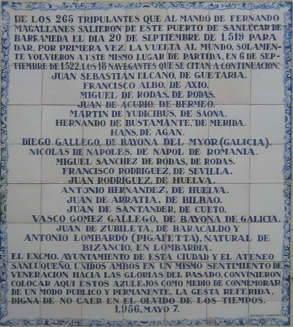 Juan Sebastián Elcano - Ceramic in Sanlucar de Barrameda, conmemorating the first world circumnavigation (1519-1522)