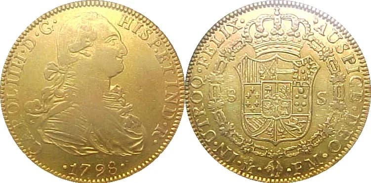 Charles IV of Spain - Spanish doubloon of king Carlos IV stamped as minted in Mexico city mint in 1798