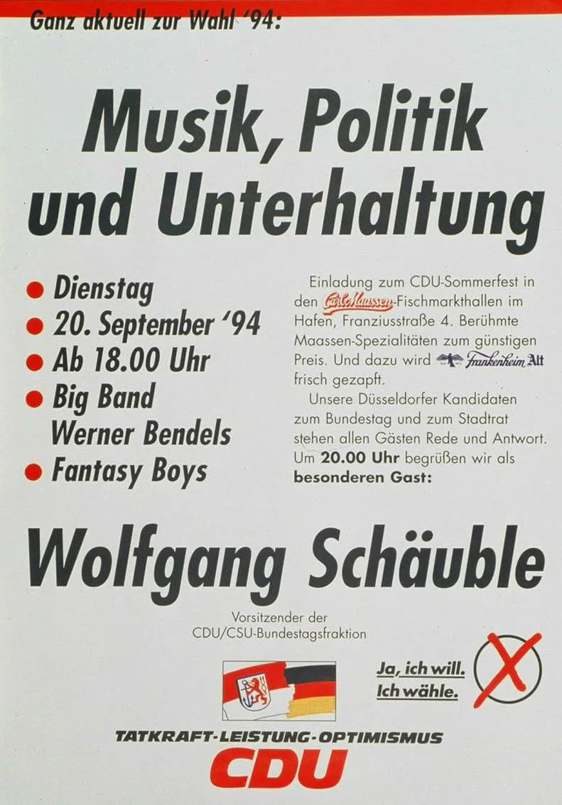 Wolfgang Schäuble - Ganz aktuell zur Wahl '94: Musik, Politik und Unterhaltung Einladung zum CDU-Sommerfest ... ... besonderer Gast Wolfgang Schäuble Vorsitzender der CDU/CSU-Bundestagsfraktion Ja,