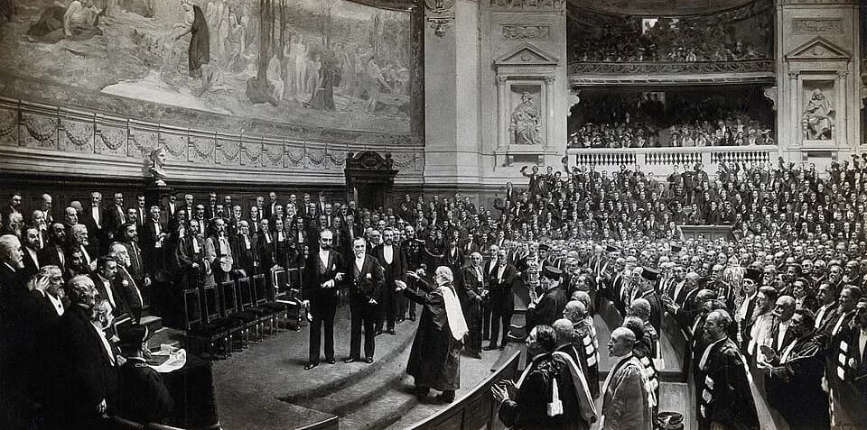 Sadi Carnot - Joseph Lister, Baron Lister acclaims Louis Pasteur at Pasteur's Jubilee, in the Sorbonne, Paris, december 27th 1892. Photograph after a painting by Jean-André Rixens made in 1902, musée 