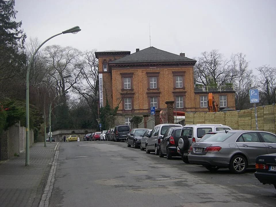 Max Beckmann - View on Wendelsweg in Frankfurt on the river Main, Germany, as Max Beckmann has painted it in 1928. The mansion on the right is Villa Henninger under number 64.