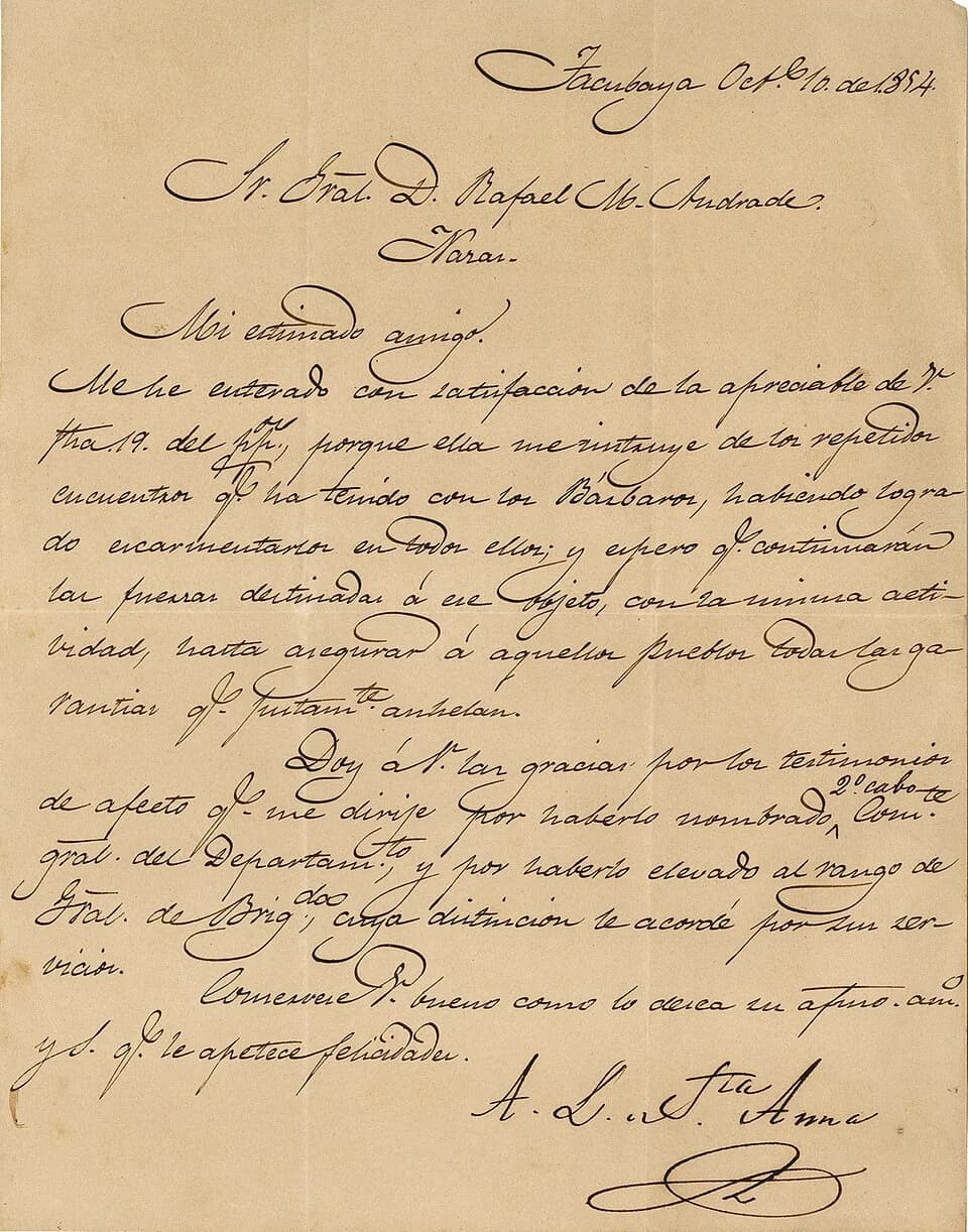 Antonio López de Santa Anna - Letter from Antonio Lopez de Santa Anna to Gen. Rafael M. Andrade