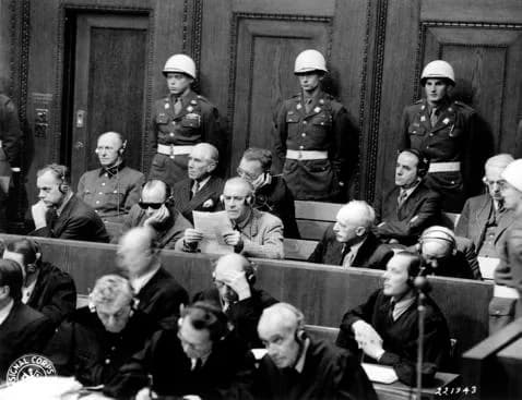 Arthur Seyss-Inquart - Defendants at the Nuremberg War Crimes Tribunal in the Palace of Justice Courtroom on November 27, 1945.
People pictured (see also image notes) :

first row, from left to right,