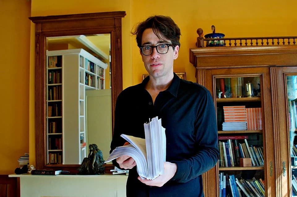 Clarice Lispector - Benjamin Moser with the manuscript of Clarice Lispector's Complete Stories