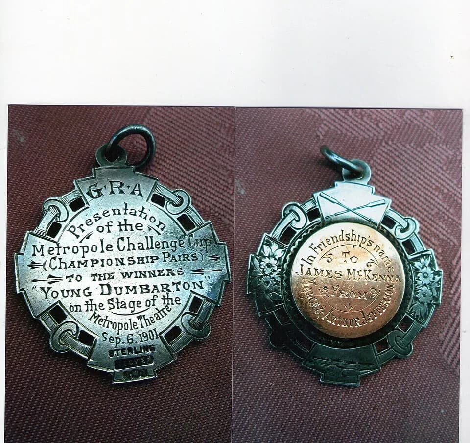 Stan Laurel - This medal was presented by Arthur& Margaret (Madge) Jefferson, the father and mother of en:Stan Laurel, to the winner of The Metropole Cup for boat racing 6th Sept 1901. Stan's fath
