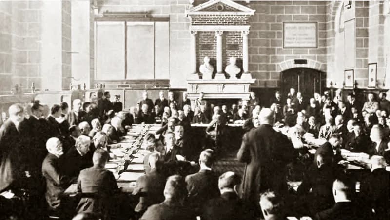 Karl Renner - Dr. Karl Renner, head of the Austrian delegation at the Peace Conference, addressing the other delegates when receiving the peace conditions of the Treaty of St. Germain.