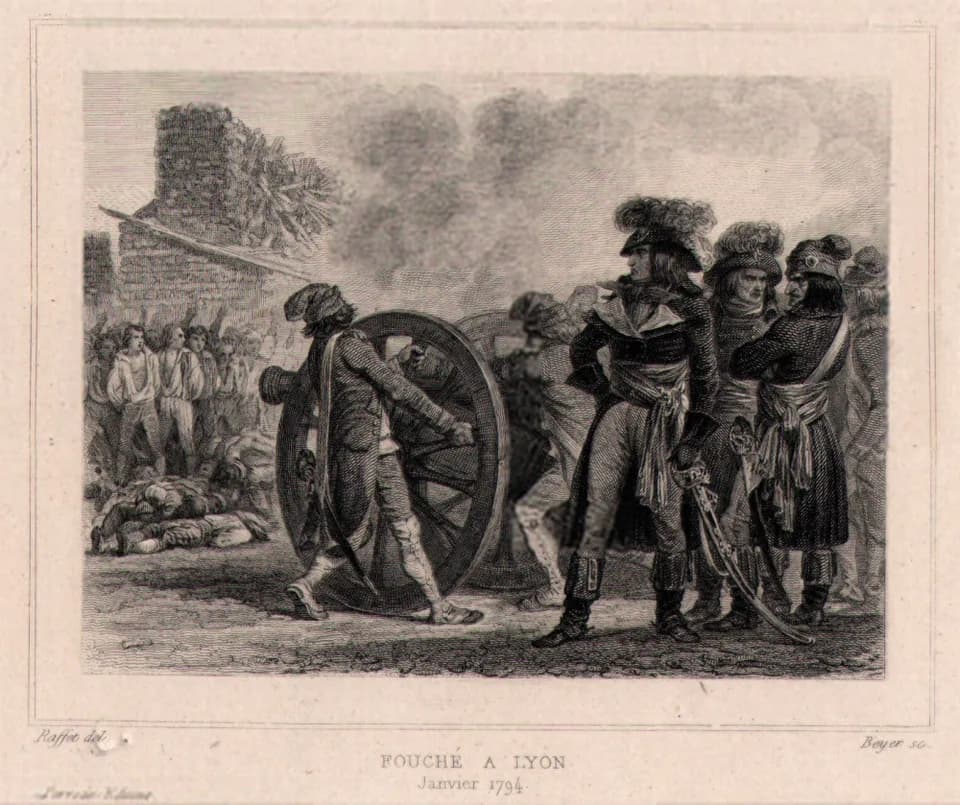 Joseph Fouché - French Revolution - Fouché - Repression of Lyons Insurgency (January 1794) - National Convention. Original steel engraving drawn by Raffet, engraved by Beyer. Chine collé.