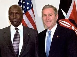 Daniel arap Moi - Daniel arap Moi, the President of Kenya, and George W. Bush, the President of the United States at the United Nations Headquarters in New York City, New York, USA, 2001.