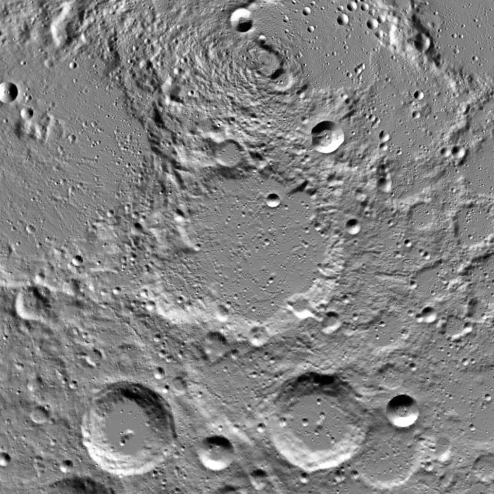 Cyril Norman Hinshelwood - Crater Hermite (diam. 110 km) on the Moon, near the North pole. Smaller crater Lenard fuses with it's lower left side. Two sharp craters below are Lovelace (left) and Sylves