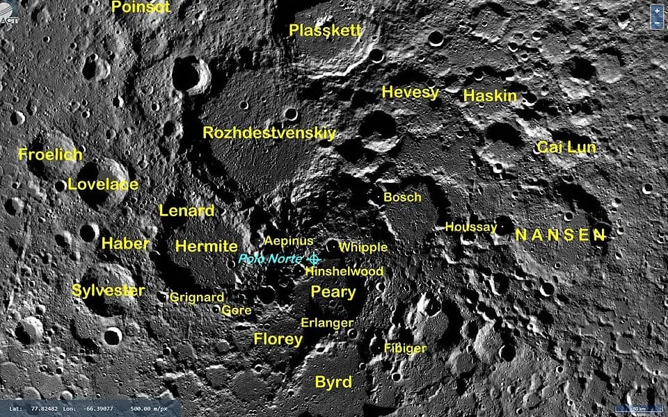 Cyril Norman Hinshelwood - Cráteres lunares próximos al Polo Norte. (Imagen LRO)