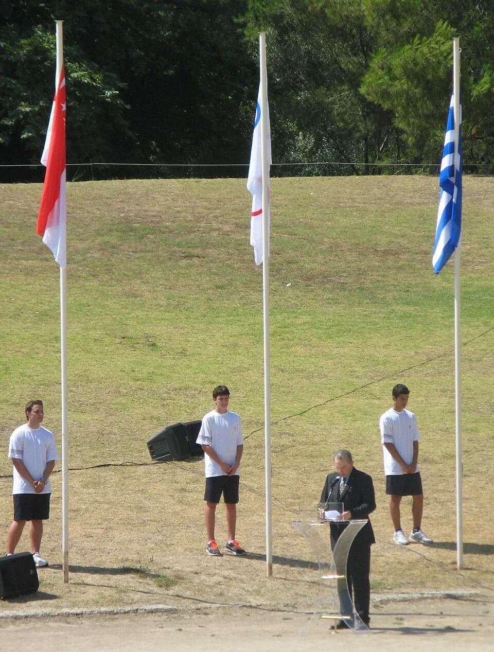 Jacques Rogge - Jacques Rogge, president of the IOC at the olympic torch ignition ceremony for the 2010 Summer Youth Olympics; Olympia, Greece