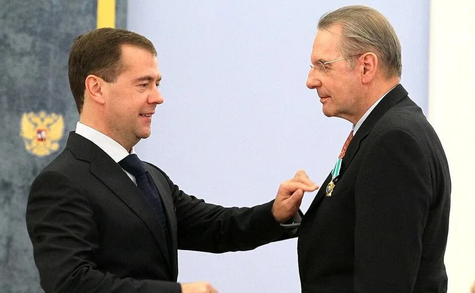Jacques Rogge - International Olympic Committee president Jacques Rogge being awarded the Order of Friendship by Russian President Dmitry Medvedev on 22 November 2011.