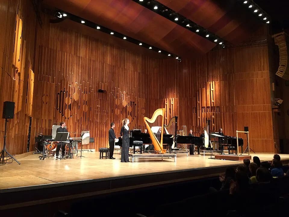 Pierre Boulez - View of Barbican Hall after a concert of Boulez' piece Sur Incises by the Ensemble Intercontemporain, 28 April 2015.
