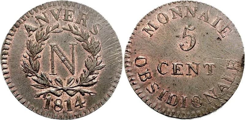 Lazare Carnot - France, Premier Empire. Antwerpen. Napoleon I. Emperor, 1804-1814.
CU 5 Centimes (14.42 g, 6h). Dated 1814.
Large N within laurel wreath
5 / CENT in two lines.
Gadoury 129; Mailliet